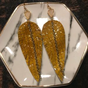 Handmade genuine gold leather feather earrings